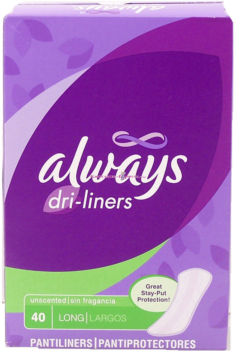 Always&nbsp;dri-liners&nbsp;long pantiliners, unscented Full-Size Picture